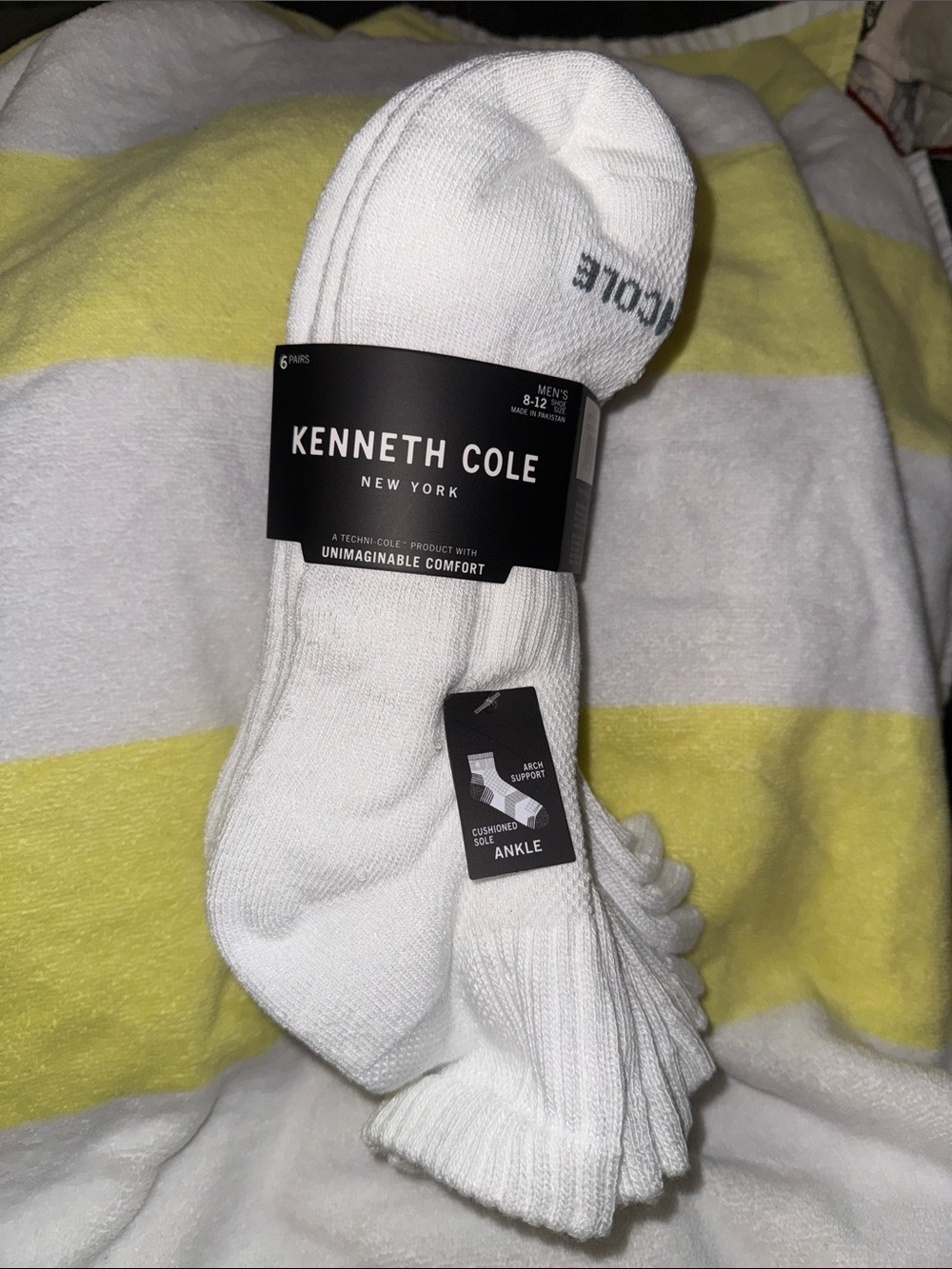 Kenneth Cole Men's White Ankle Athletic Socks - 6 Pack